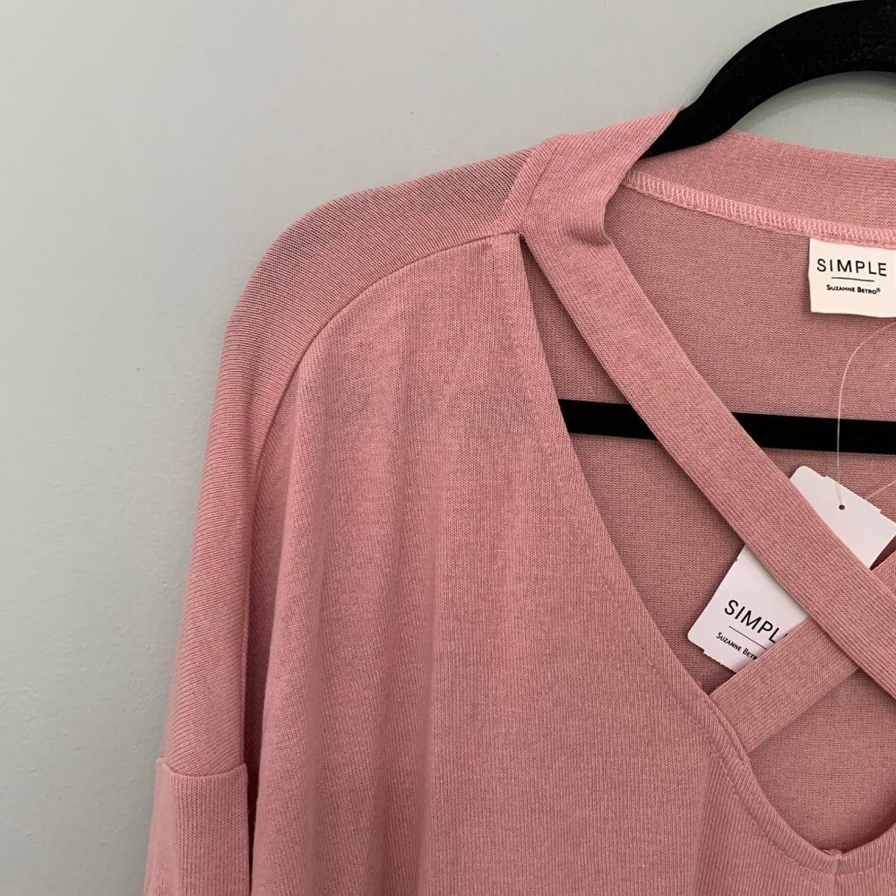 NEW Suzanne Betro Top Women 4X Pink Crisscross V-Neck Smocked Cuff Long Sleeve - Picture 2 of 10
